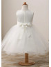 Ivory Lace Tulle Curly Hem Floral Flower Girl Dress